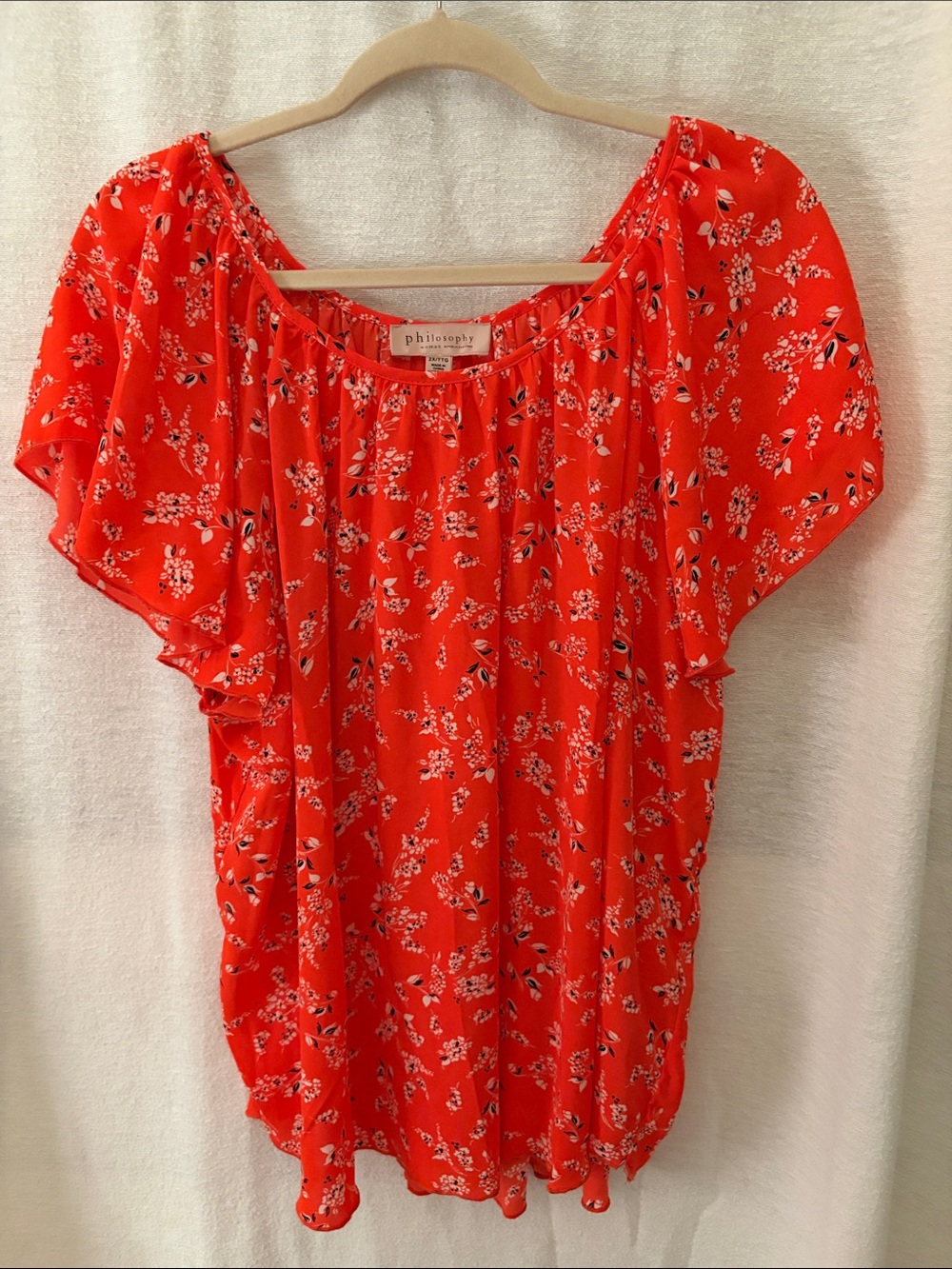 Philosophy Orange floral flutter-sleeve blouse
